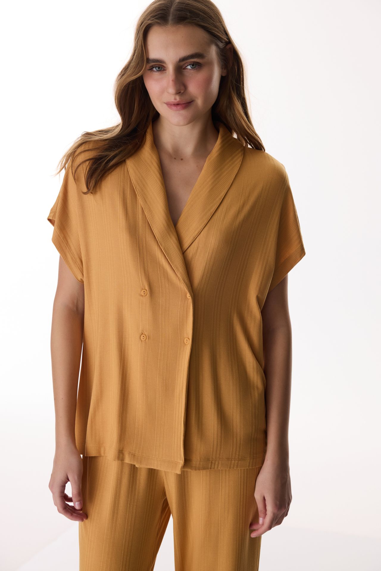 PENTI Cinnamon Margot Ribbed Short-Sleeve Trousers Pyjama Set 2