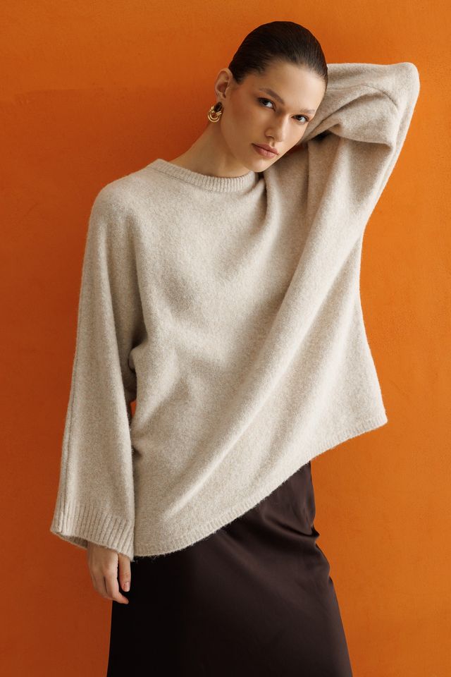 MIXRAY Women's Oversized Crew Neck Sweater