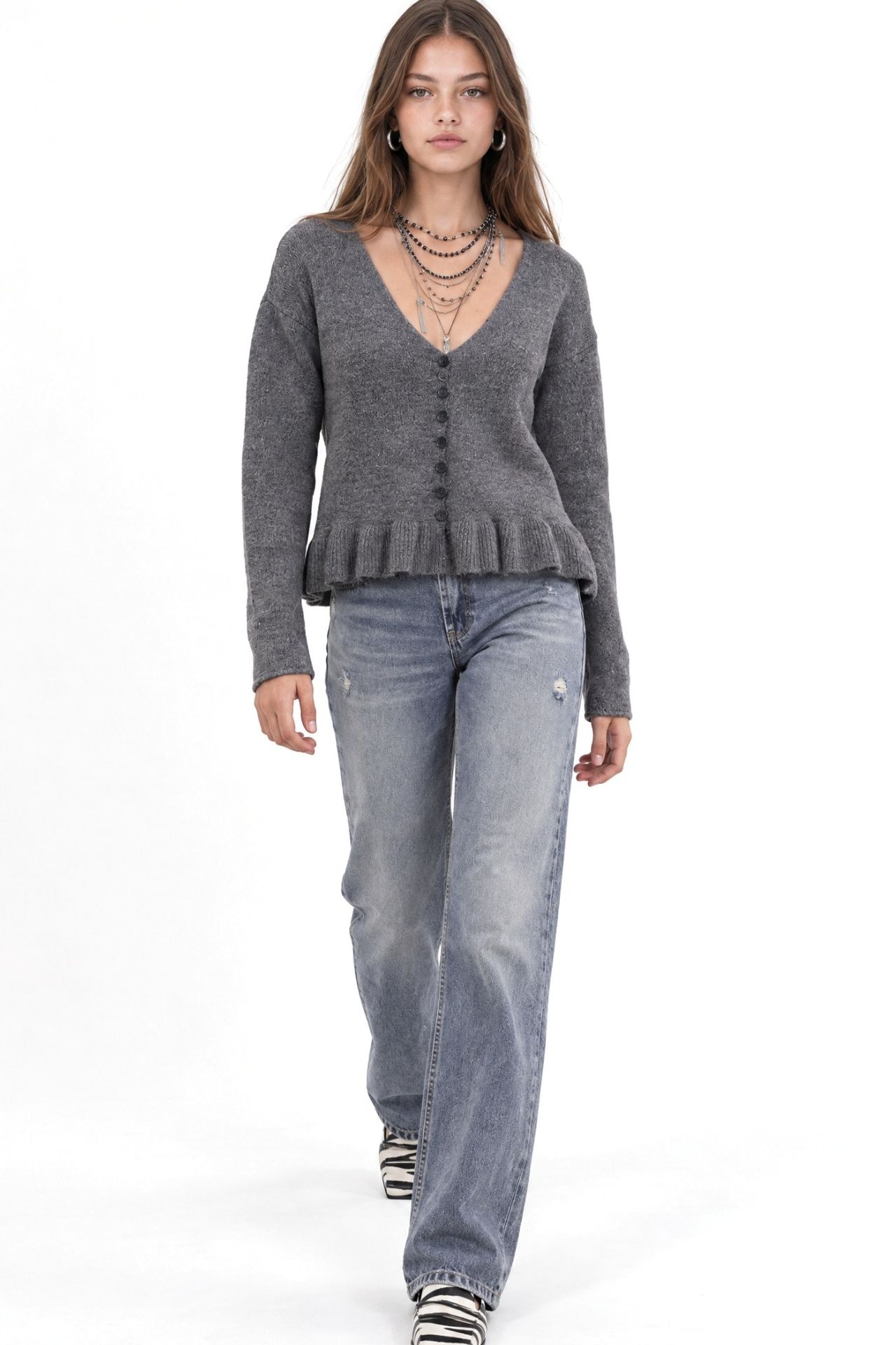 Mixray Lightweight V-Neck Knit Top with Button Detail 2