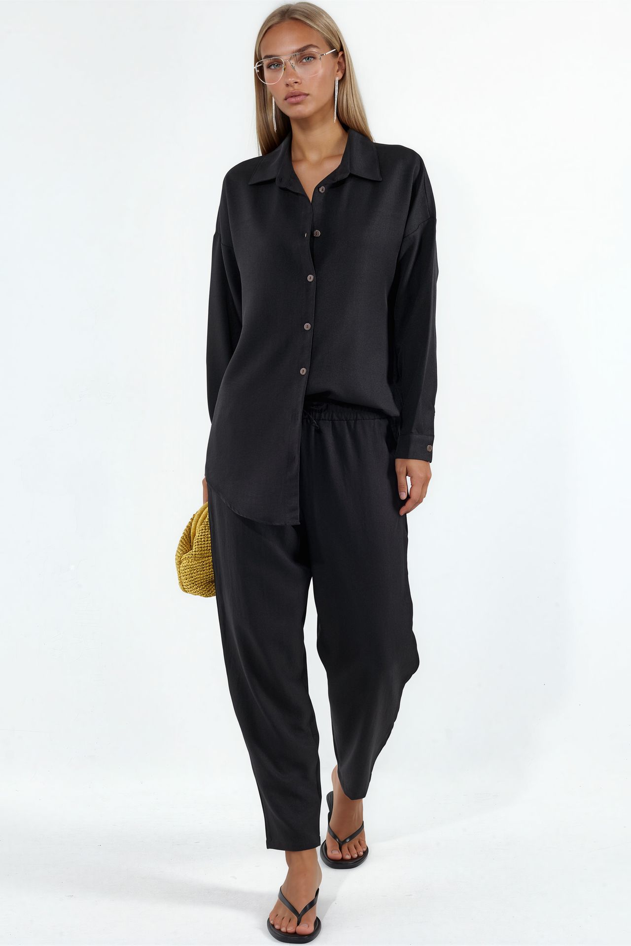 BDART Linen Blend Long Sleeve Shirt and Pants Co-ord Set