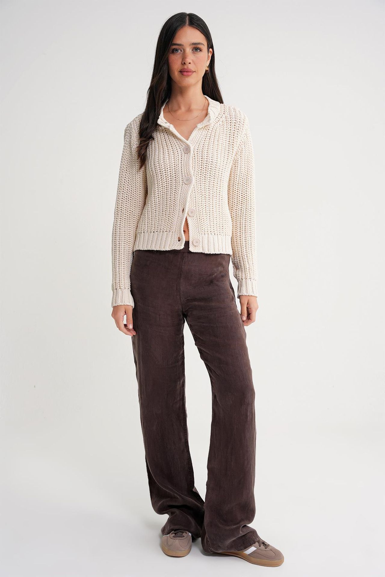 Mixray Textured Ribbed Knit Cardigan with Buttons 2