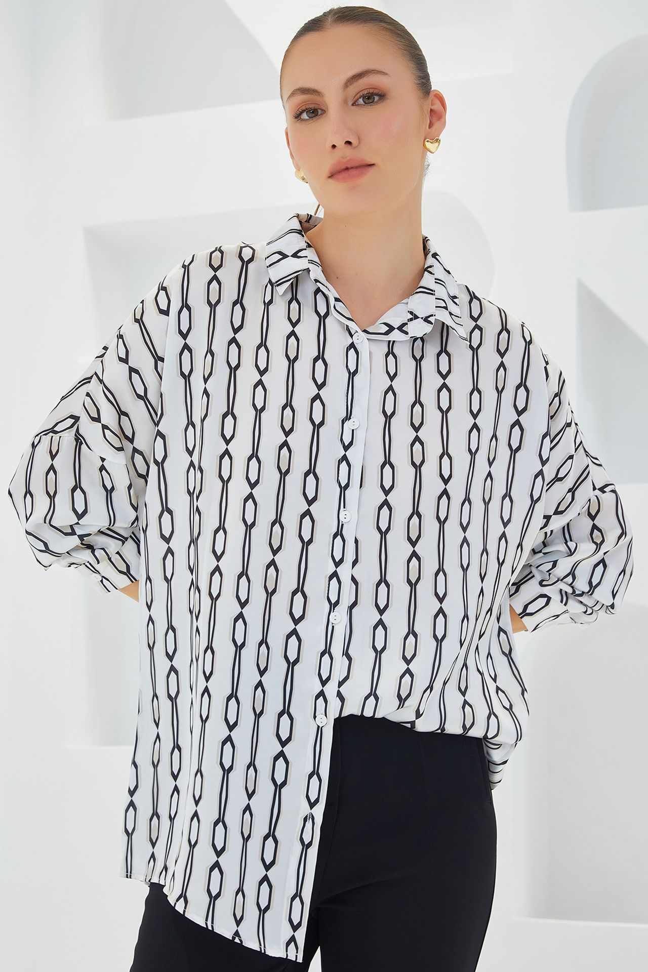 Oversized Satin Button-Front Shirt 1