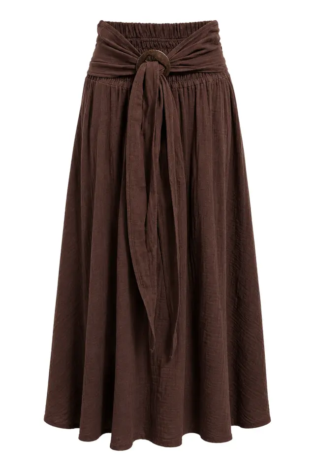 MIXRAY High-Waist Belted A-Line Maxi Skirt