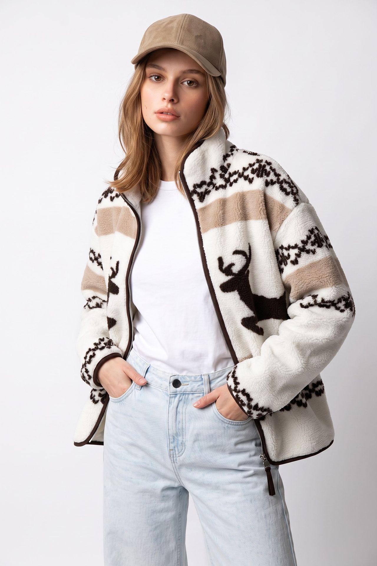 MIXRAY Kadın Geometrik Fermuarlı Yaka Sweatshirt 5