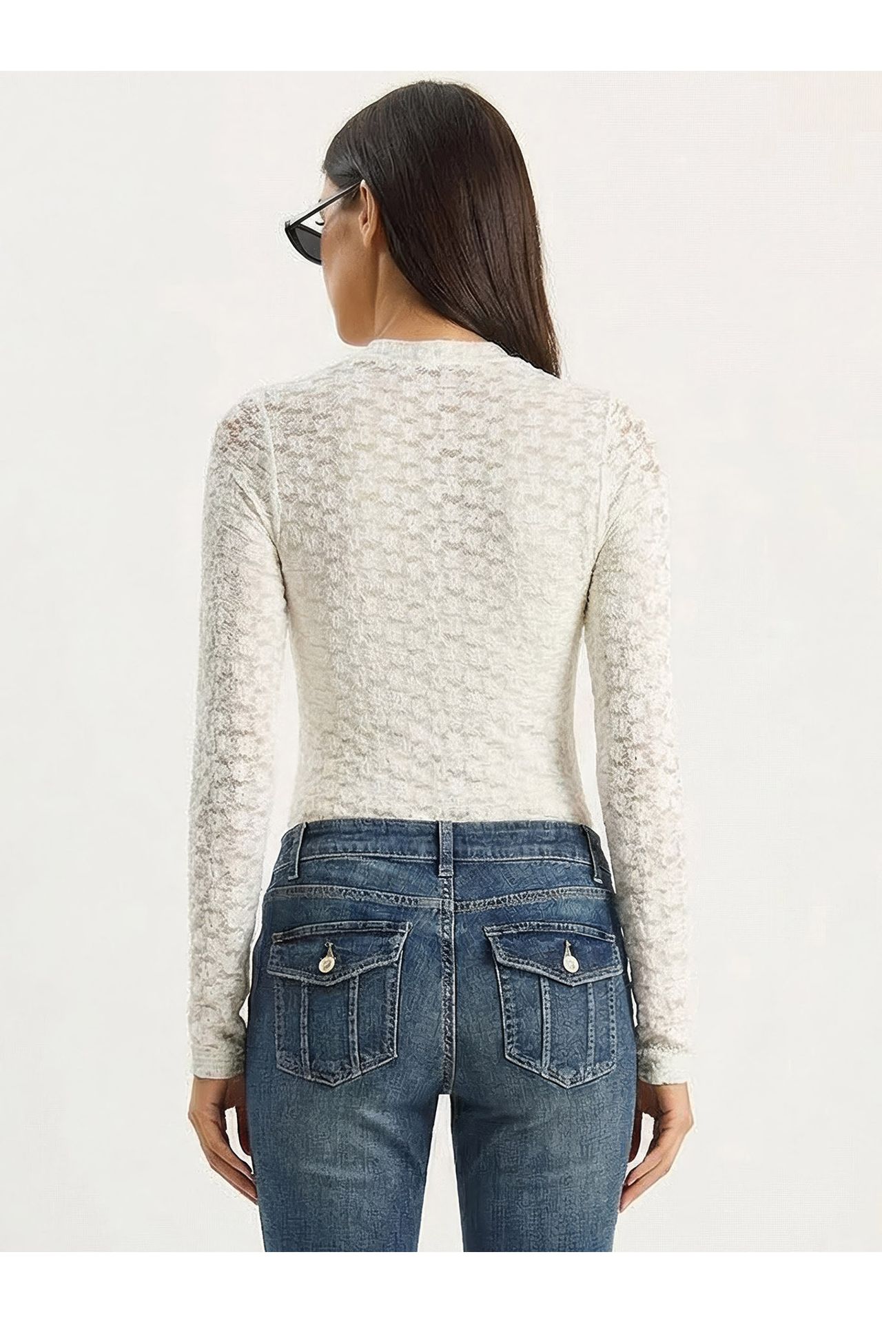 LUCCI Women's Half Turtleneck Lace Blouse 6