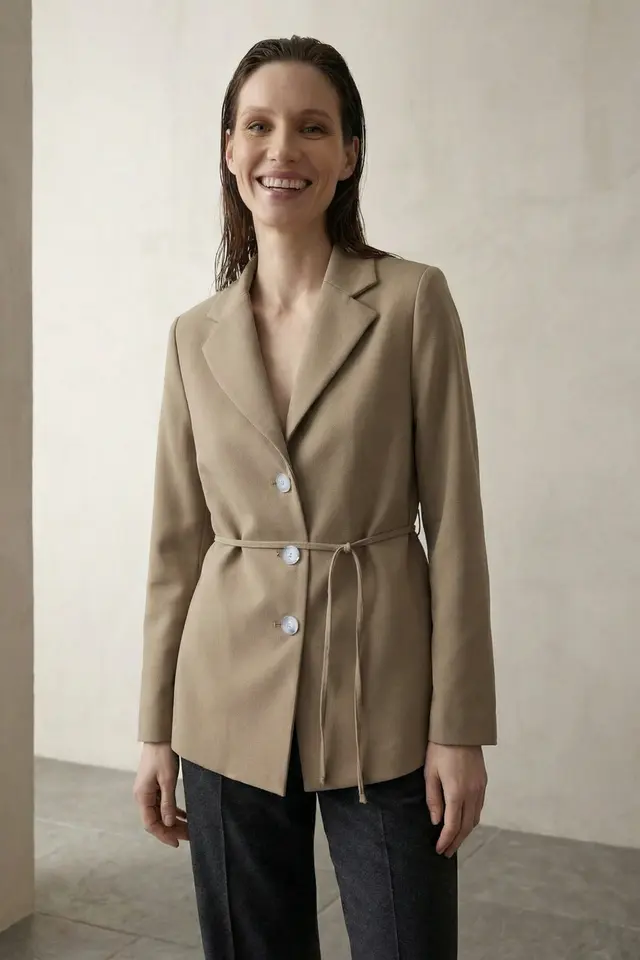 MY FASHION Tie Detail Crepe Blazer Jacket
