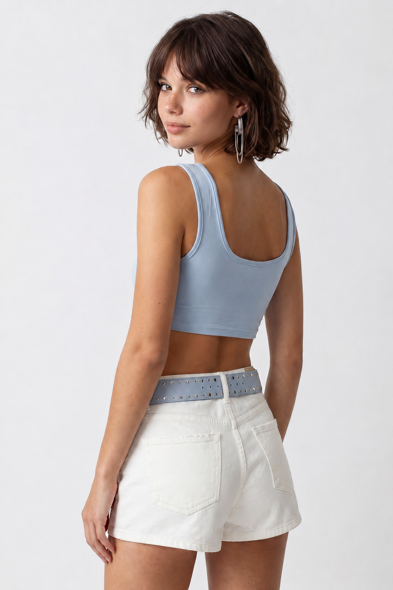 MIXRAY Women's Fitted Square-neck Crop Tank Top 5