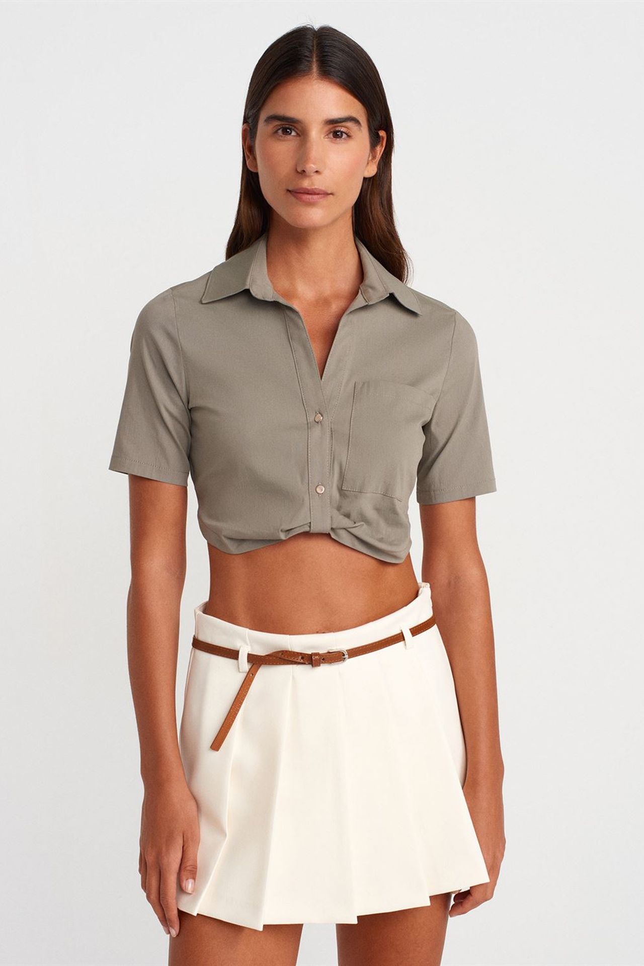 DILVIN Women's Cropped Poplin Shirt 1