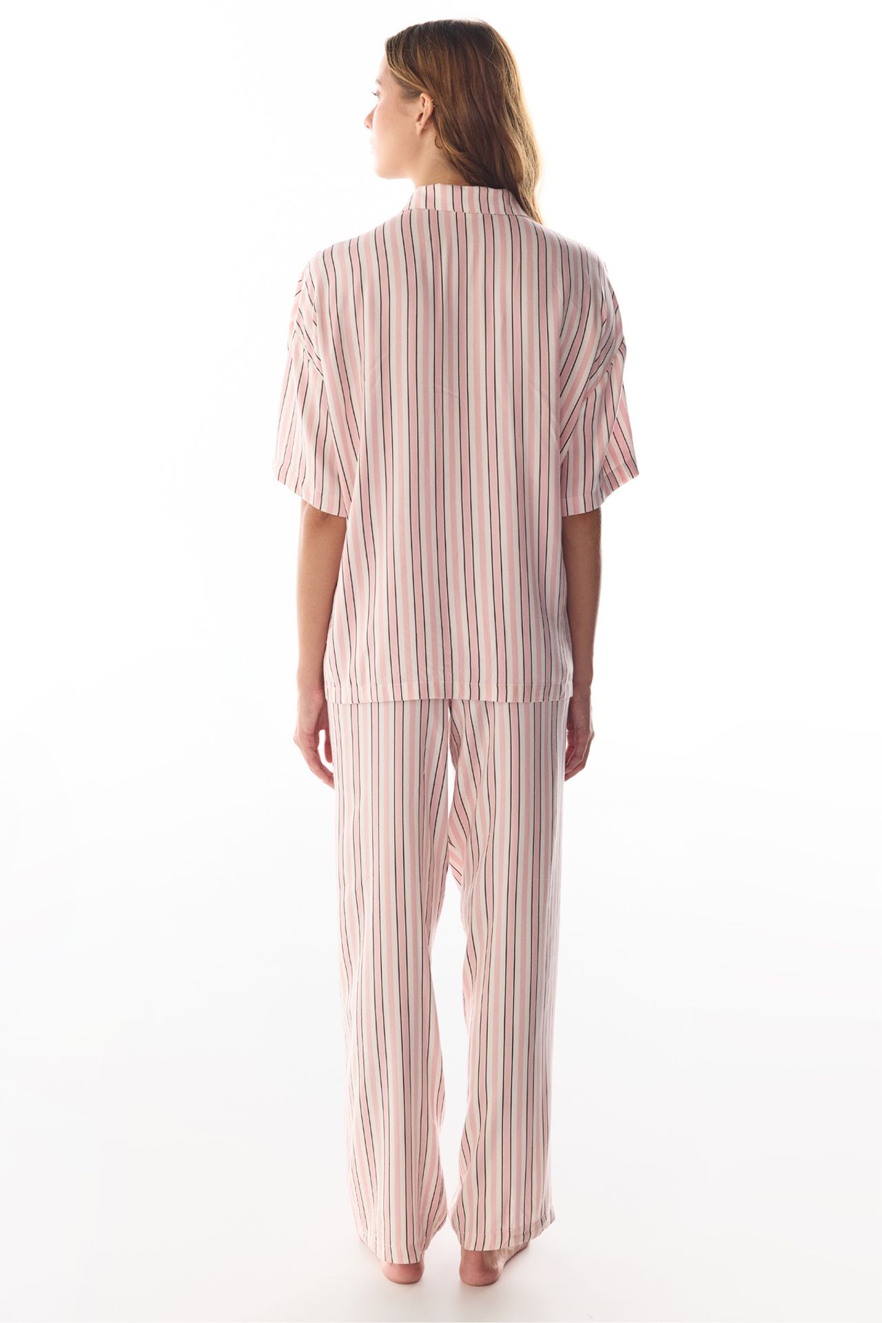 PENTI Sleep Mode Striped Short Sleeve Shirt And Trousers Pajama Set 5