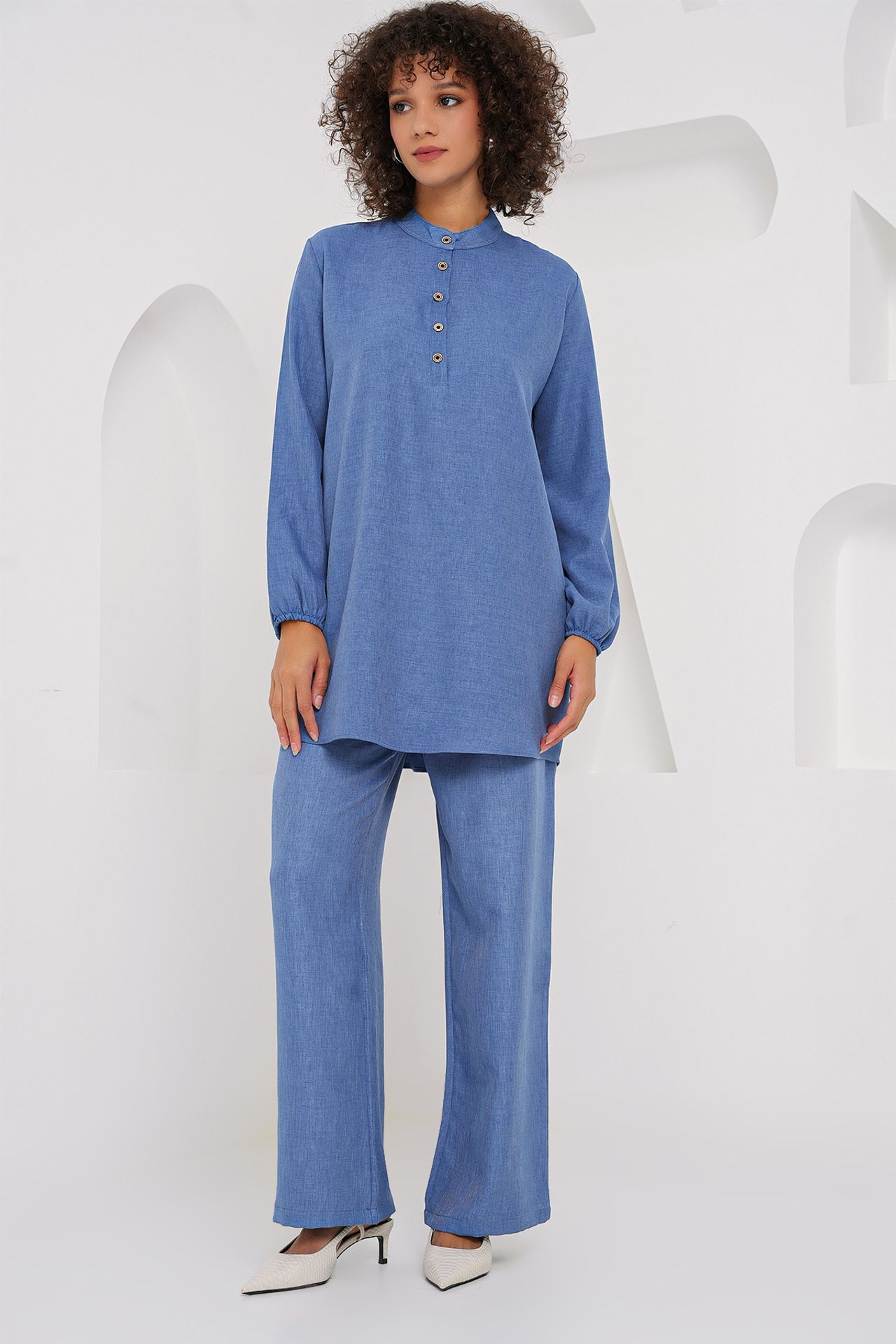 BDART Textured Linen Blend Long Sleeve Tunic and Wide Leg Pants Set 3