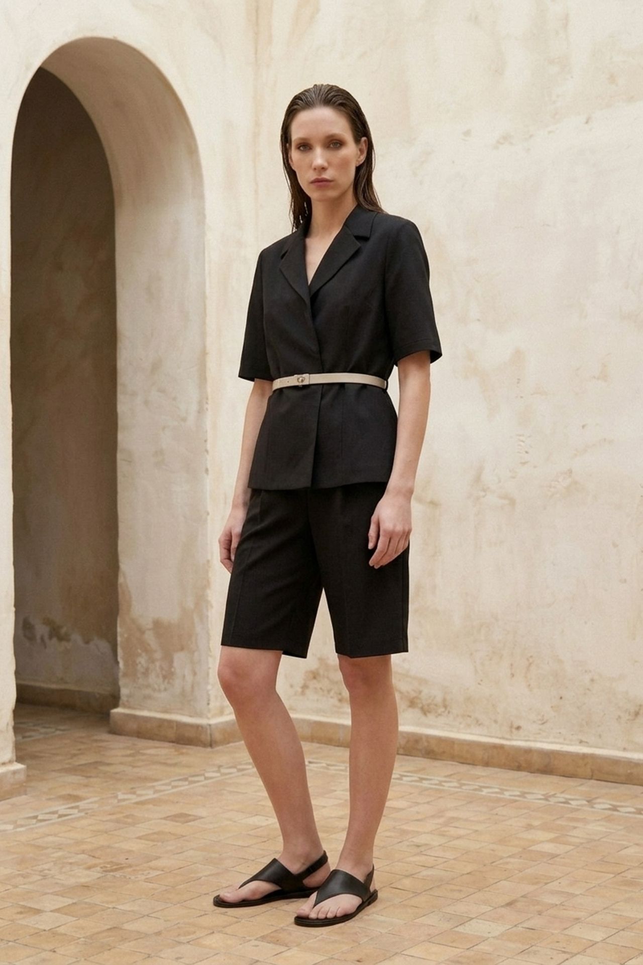 MY FASHION Belted tailored jacket with shawl collar 2