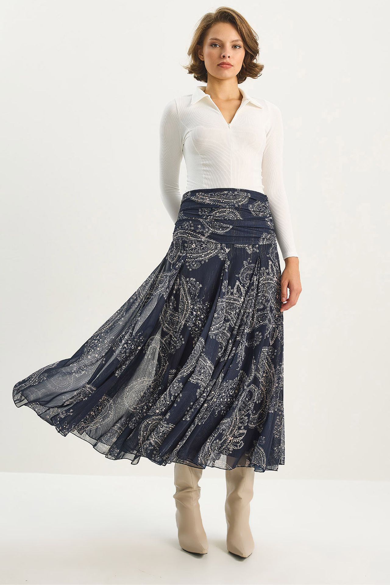 LUCCI High Waist Ethnic Print Midi Skirt 4