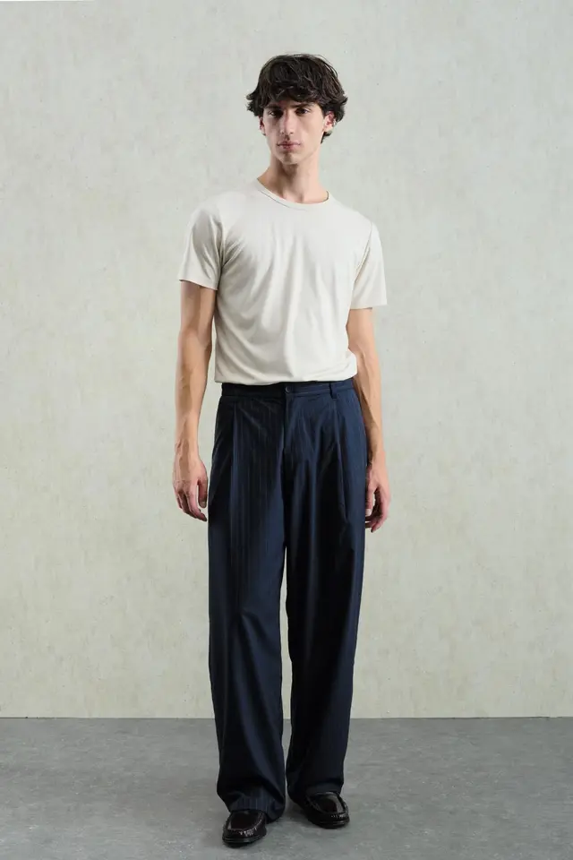 GIESTO Pleated Striped Gabardine Pants