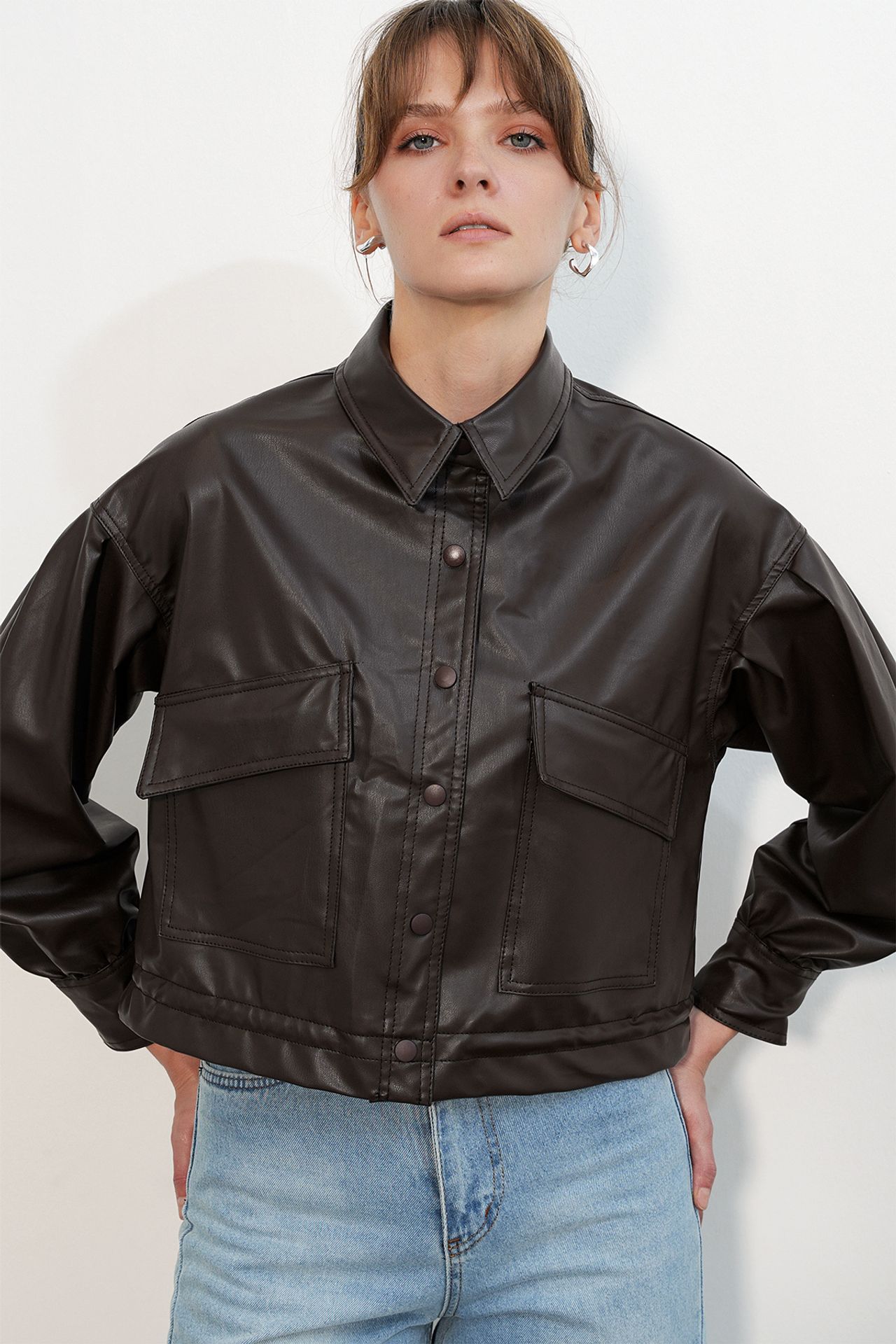 BDART Faux Leather Crop Jacket with Pompoms 1