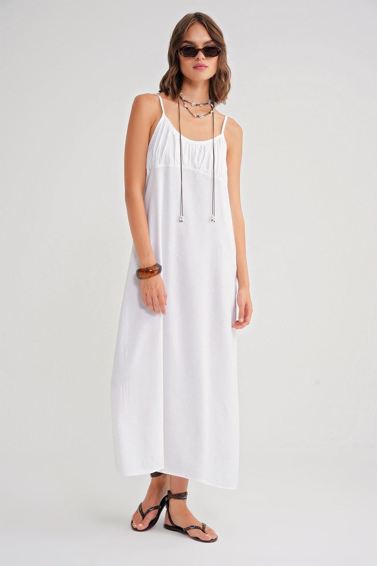 Mixray Strappy Maxi Dress with Gathered Detail 1