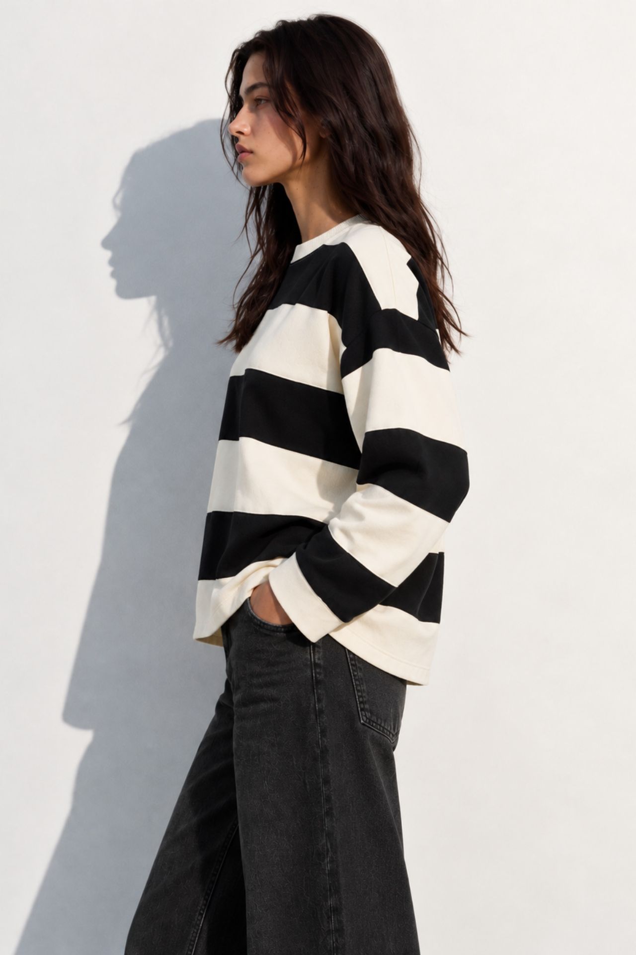 BIPANTOLON Kadın Oversize Çizgili Bisiklet Yaka Sweatshirt 4