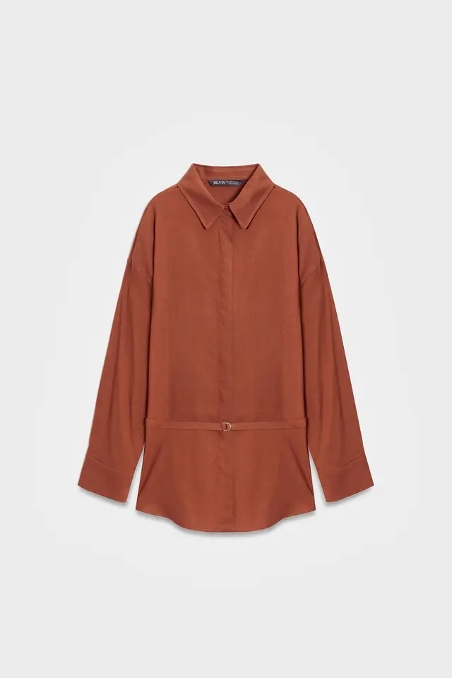 DILVIN Long Belted Woven Shirt
