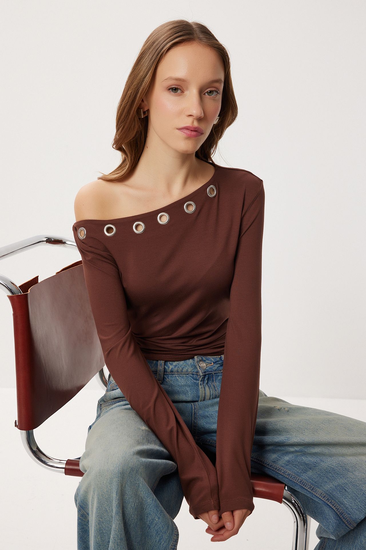 ISTANBUL Asymmetrical Collar Long Sleeve Viscose Blouse 1