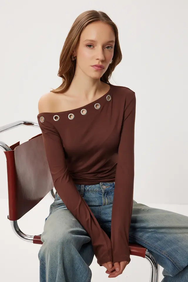 ISTANBUL Asymmetrical Collar Long Sleeve Viscose Blouse