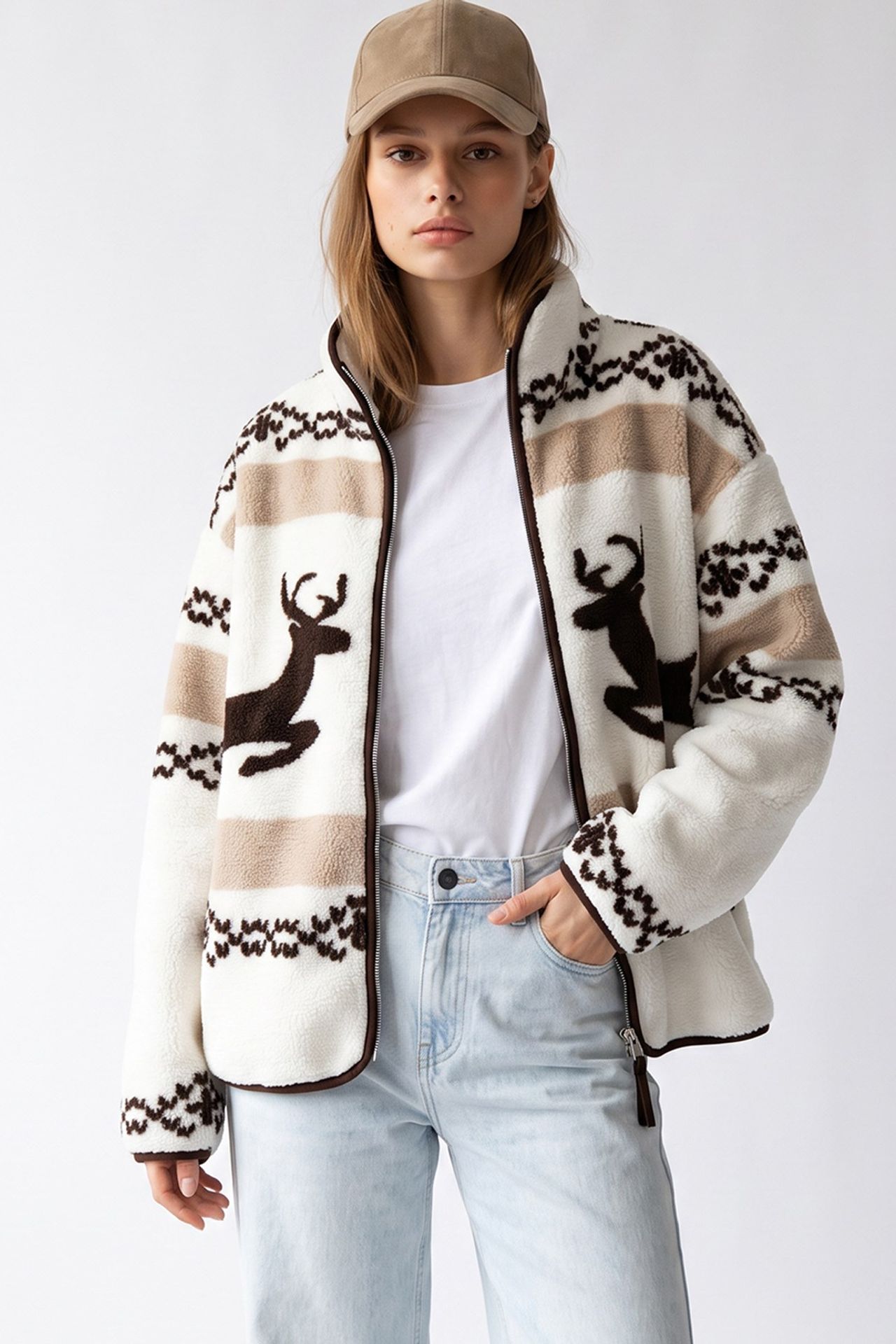 MIXRAY Kadın Geometrik Fermuarlı Yaka Sweatshirt 2