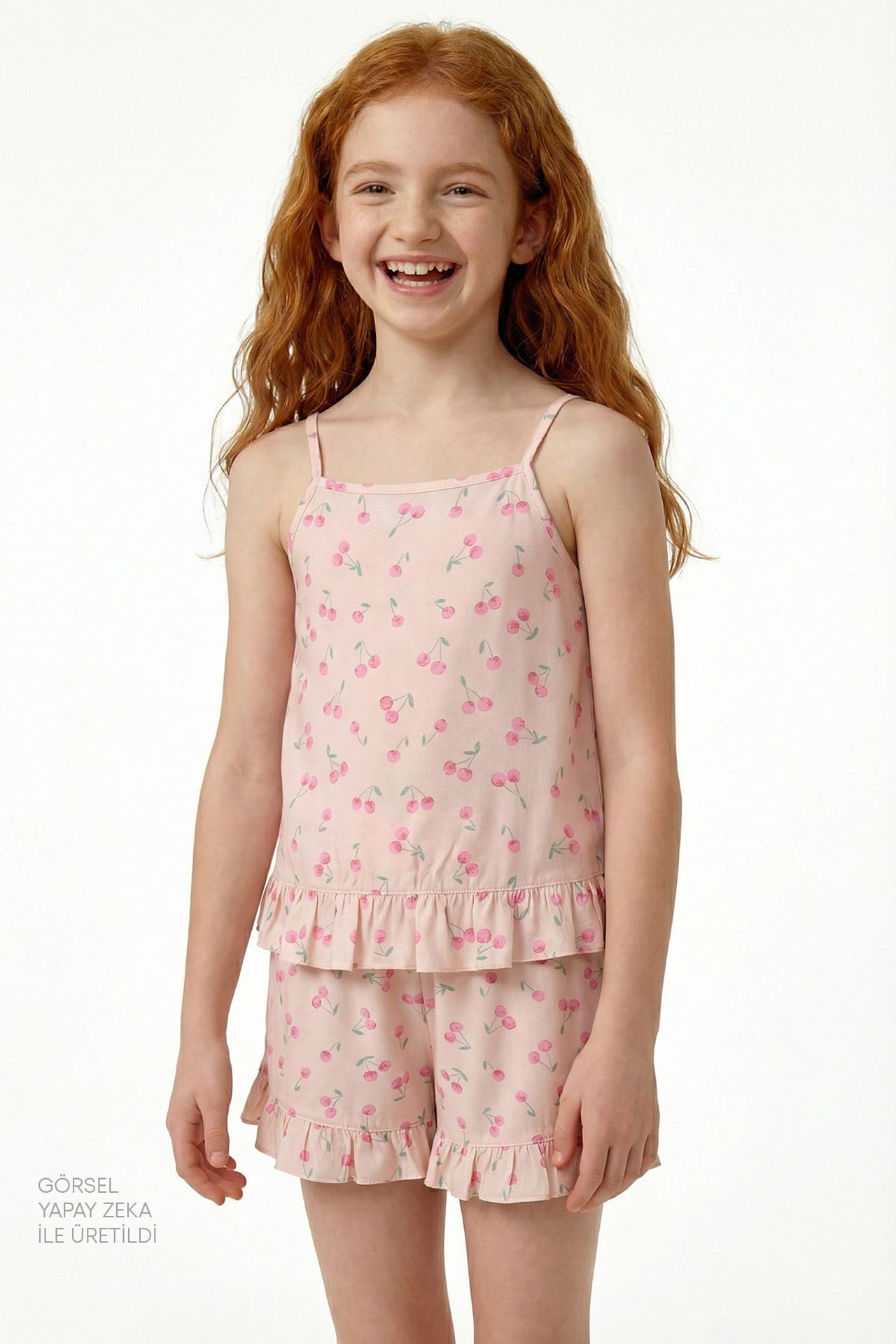 PENTI Girls' Pinky Cherry Short Sleeve Pajama Set 3