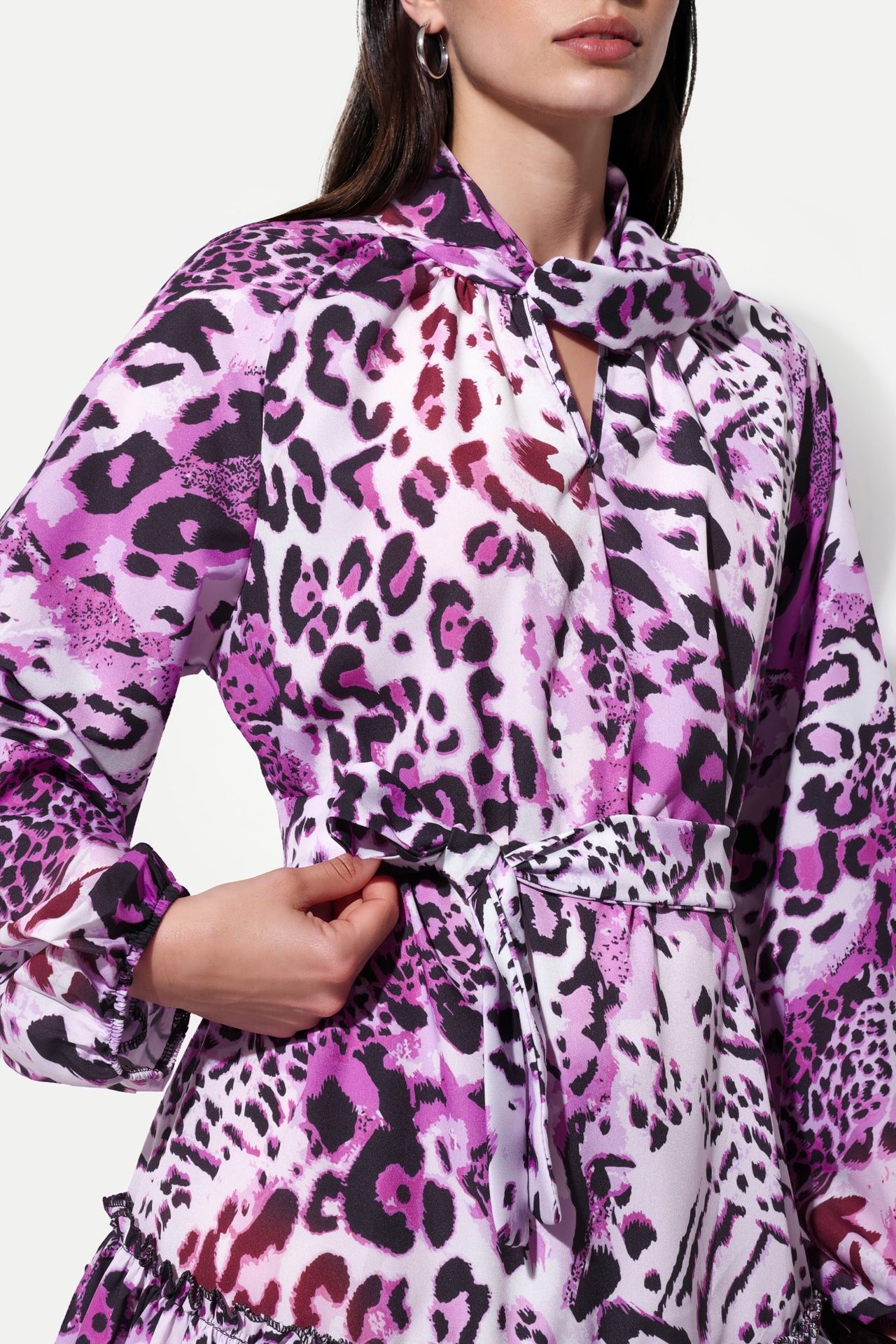 MSN Leopar Desenli Kemerli Mini Elbise 4