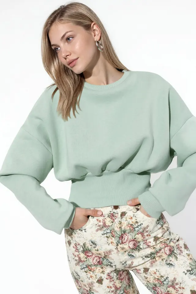 BUSEM Women's Crop Crew Neck Sweatshirt