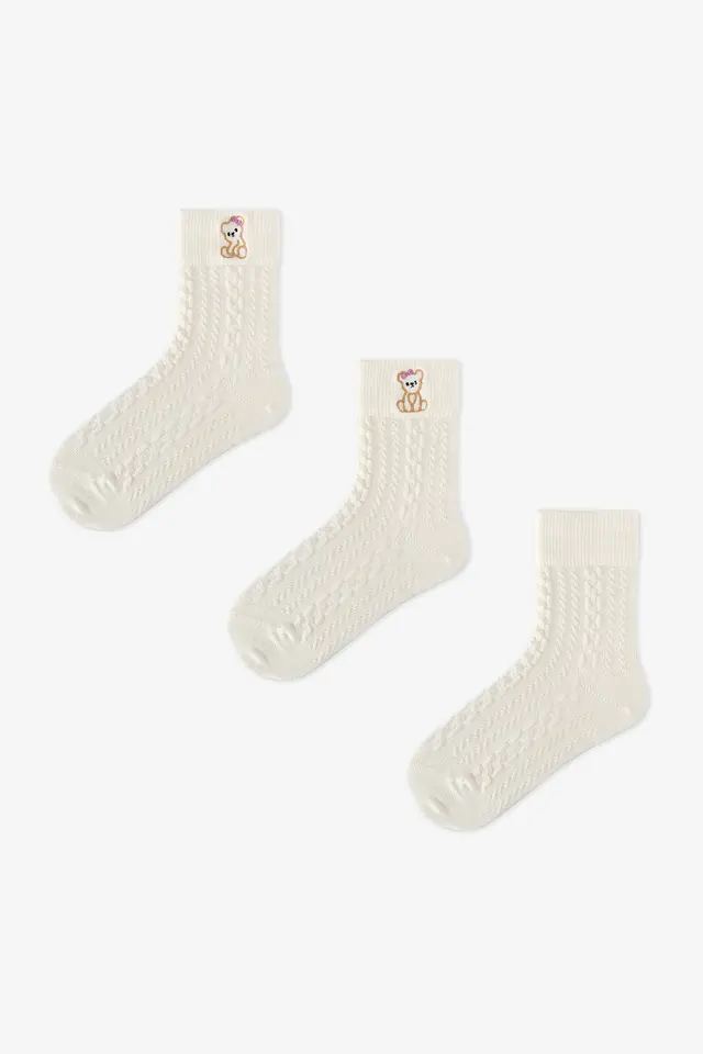 PENTI Girls' Marsmelov Cutie Bear Cotton Pair Crew Socks