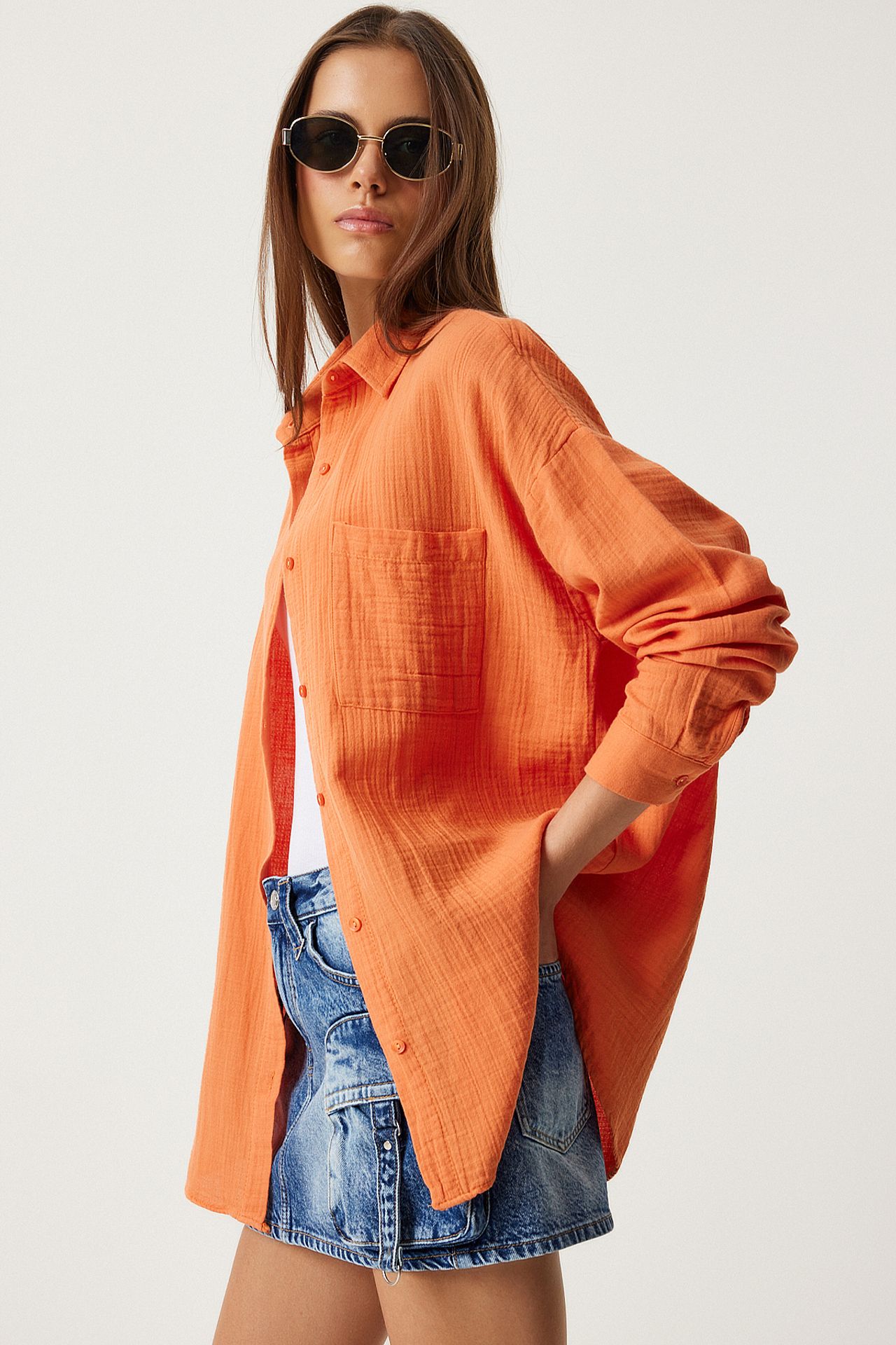ISTANBUL Oversized Textured Cotton Shirt with Pocket 4