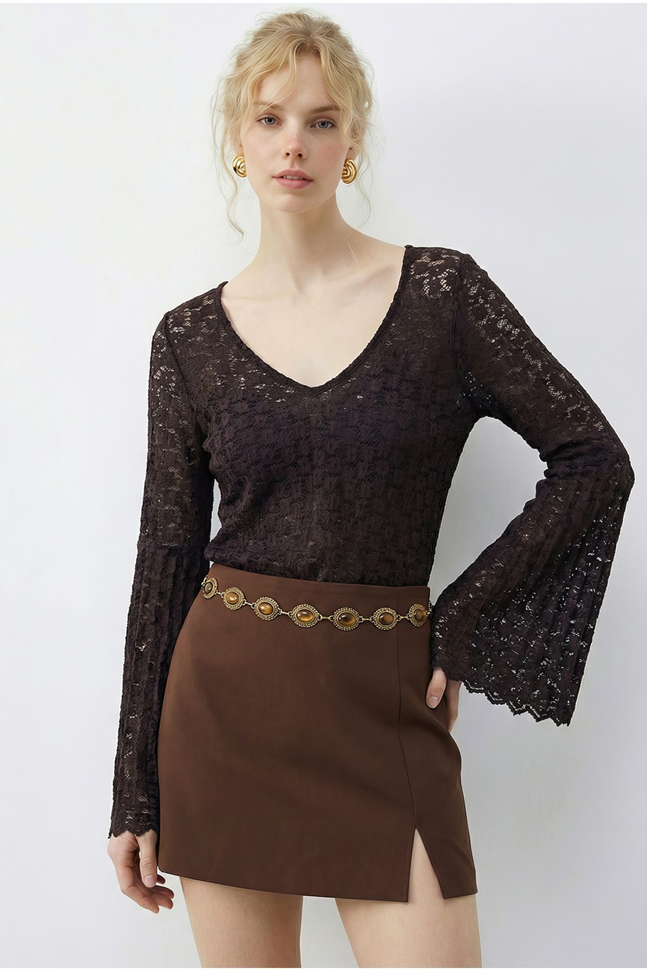 LUCCI Women's V-Neck Lace Blouse 3