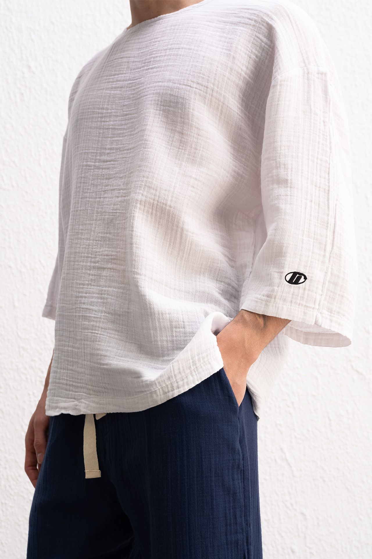 GIESTO Muslin Crew Neck Long Sleeve T-Shirt 2
