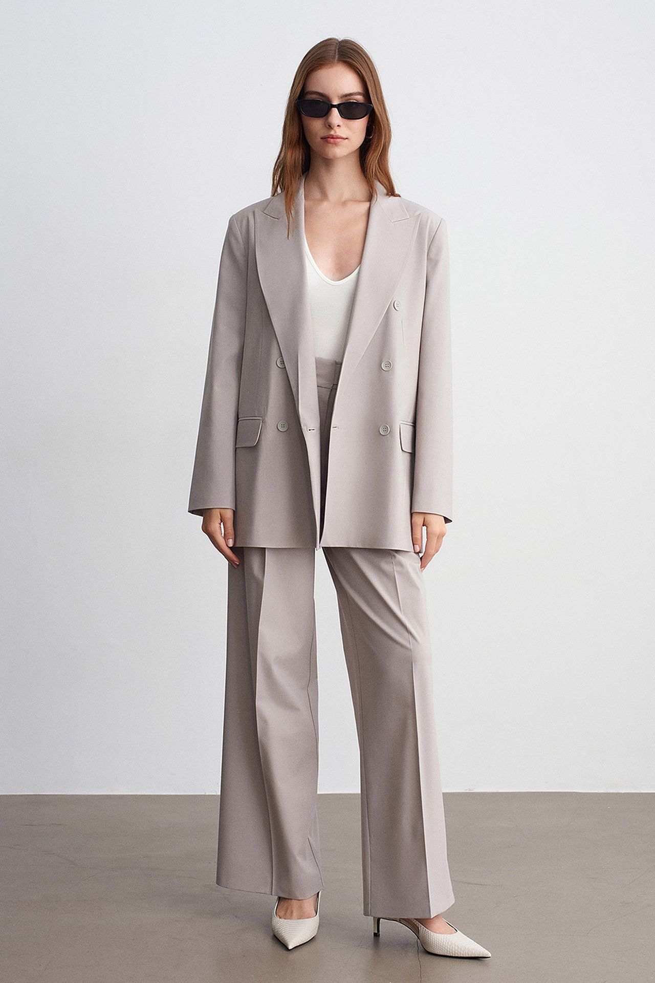 DILVIN Long Crepe Blazer With Shawl Collar 4