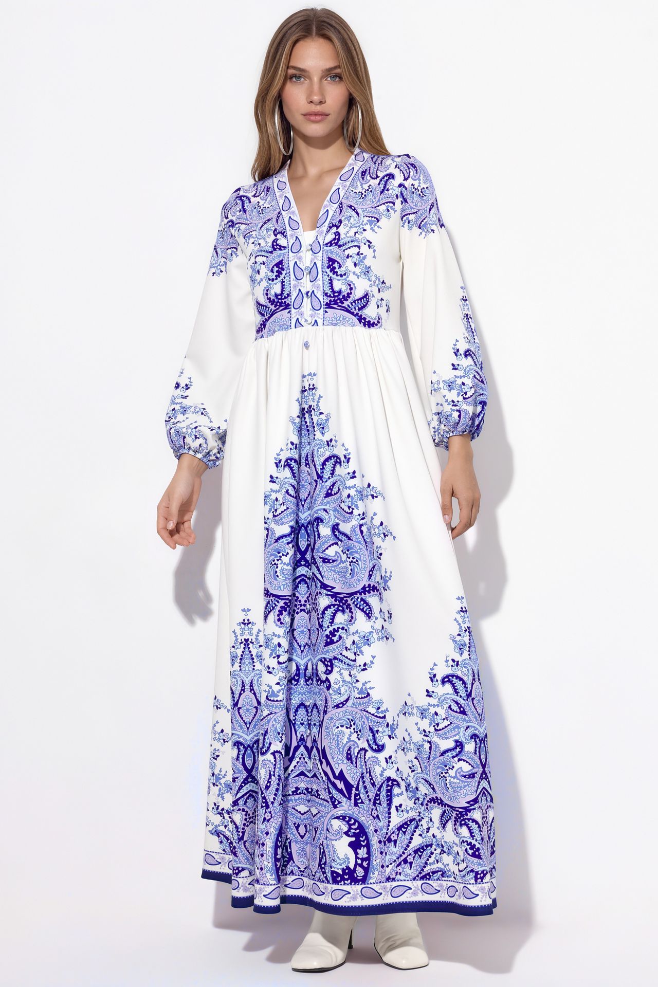 MSN Paisley A-line Maxi Dress With Tie Belt 1