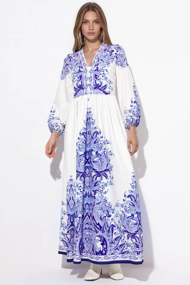 MSN Paisley A-line Maxi Dress With Tie Belt