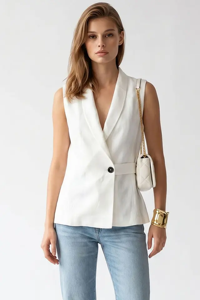 MIXRAY Belted Cotton-linen Waistcoat