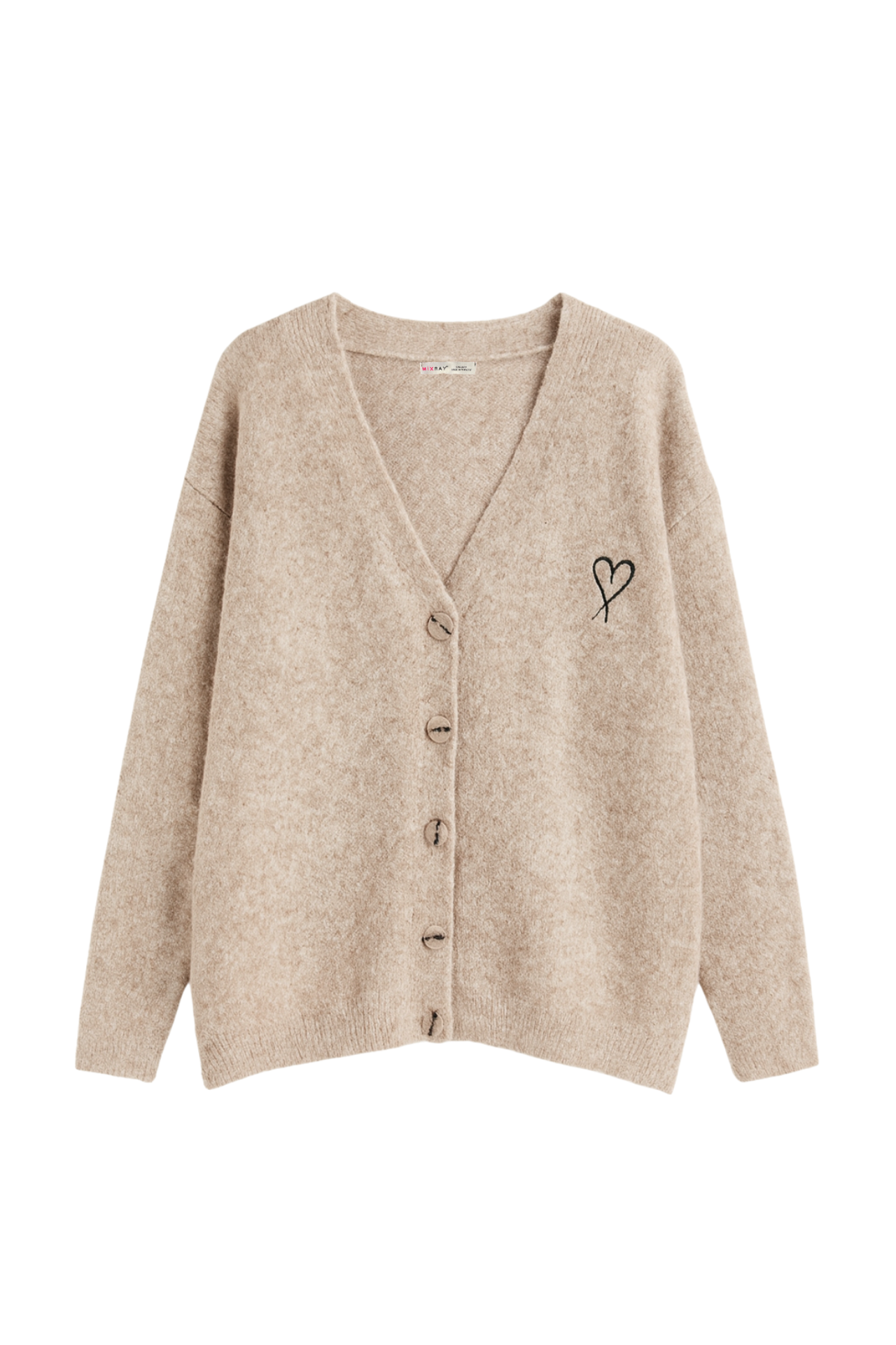 Mixray Oversized Knit Cardigan with Heart Detail