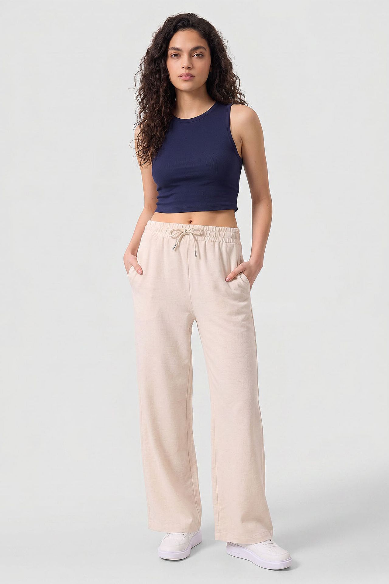 TOMMY Mid Waist Palazzo Pants with Drawstring 1