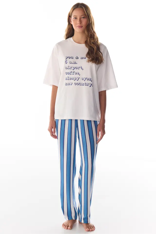 PENTI Vacation Slogan Printed Short Sleeve T-Shirt Pajama Top