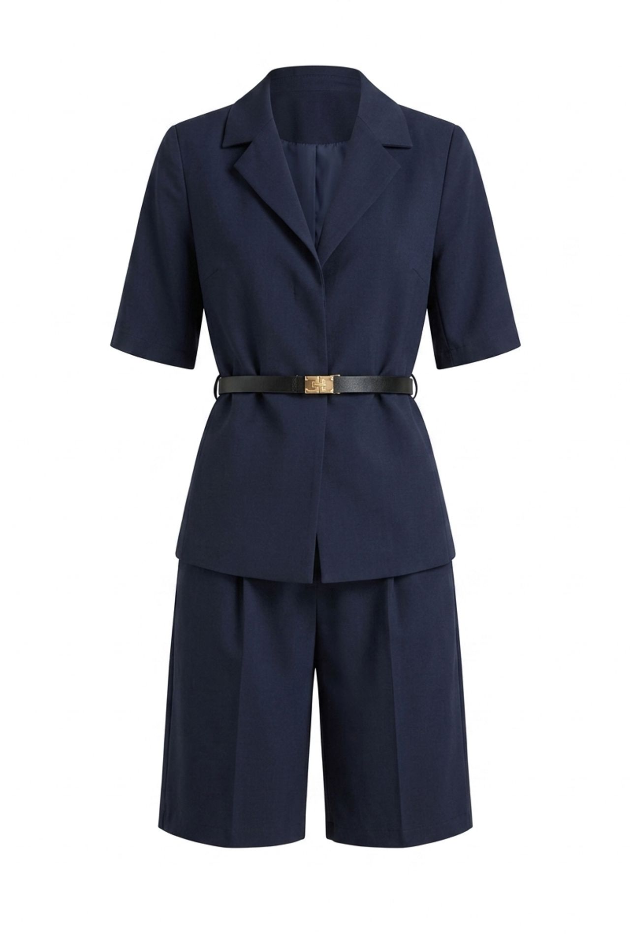 MY FASHION Belted Short Jacket and Wide-Leg Trousers Set 3