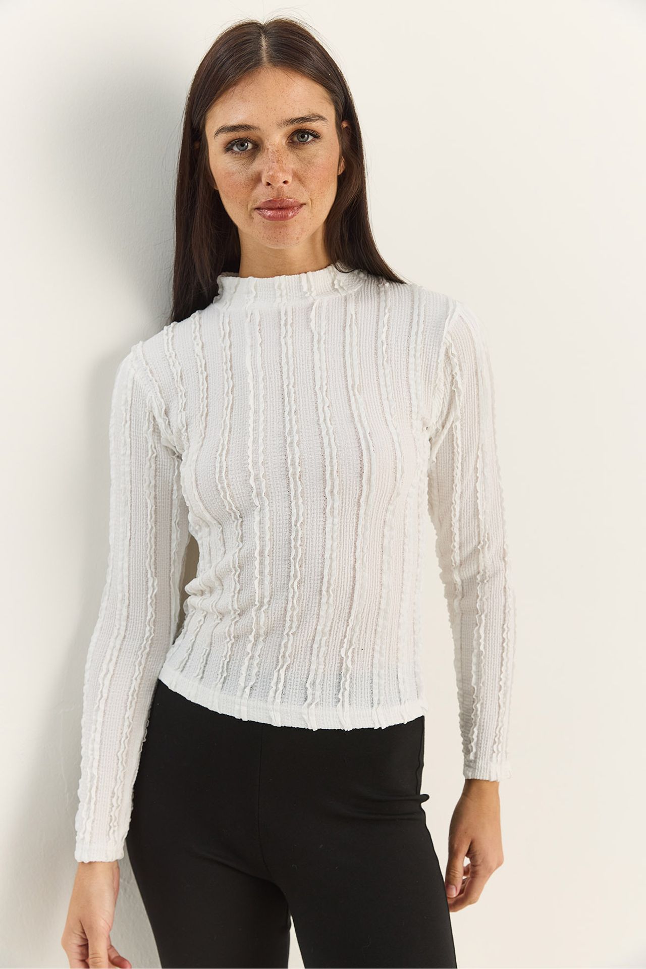 LUCCI Half Turtleneck Long Sleeve Cotton Blouse 3