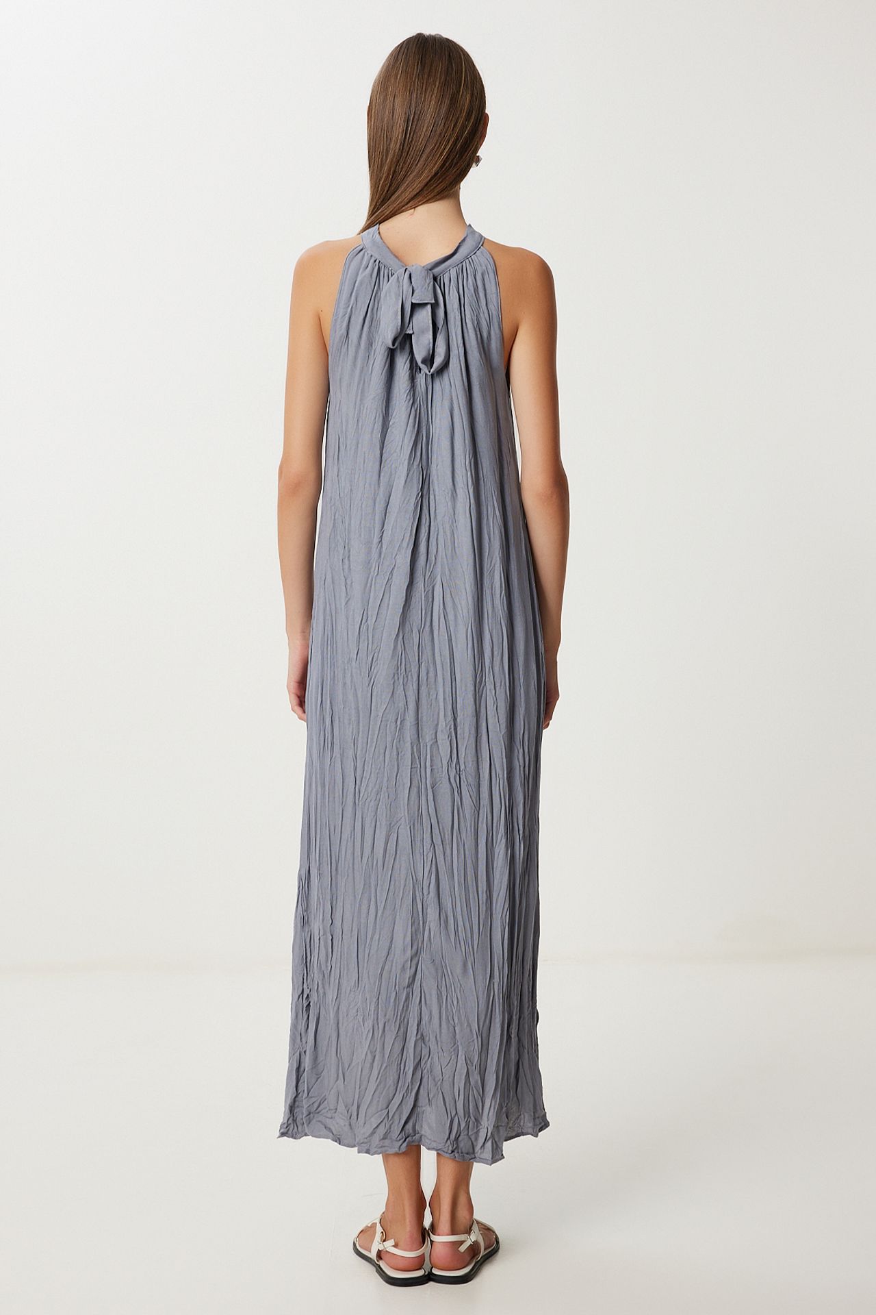 ISTANBUL Textured Midi Dress with Halter Collar 6