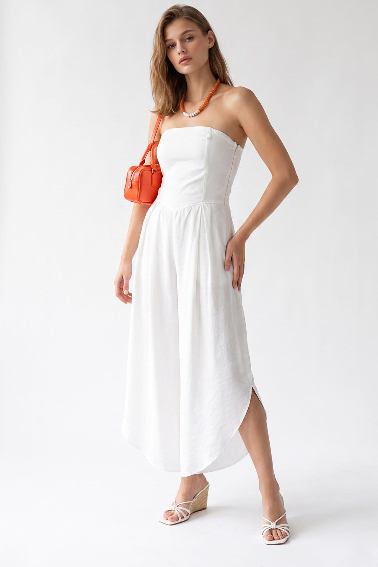 MIXRAY Strapless Wide-Leg Jumpsuit With Slit 5