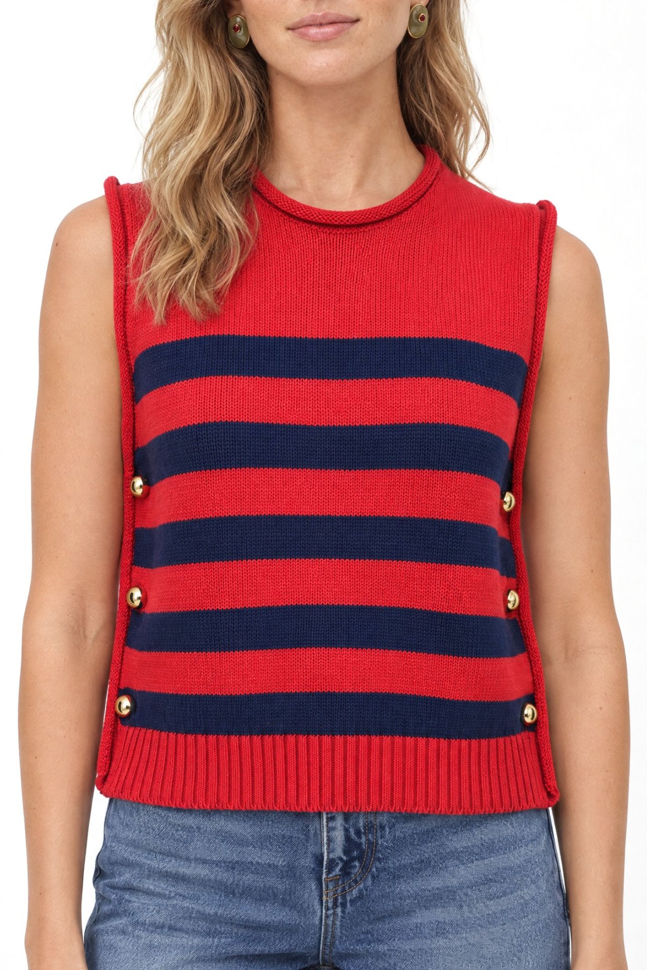 MIXRAY Striped Knit Top with Button Detail 4