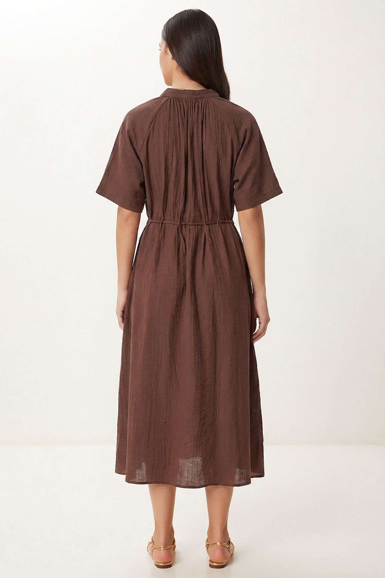 ISTANBUL Solid Chiffon Midi Dress With Tie Detail 5