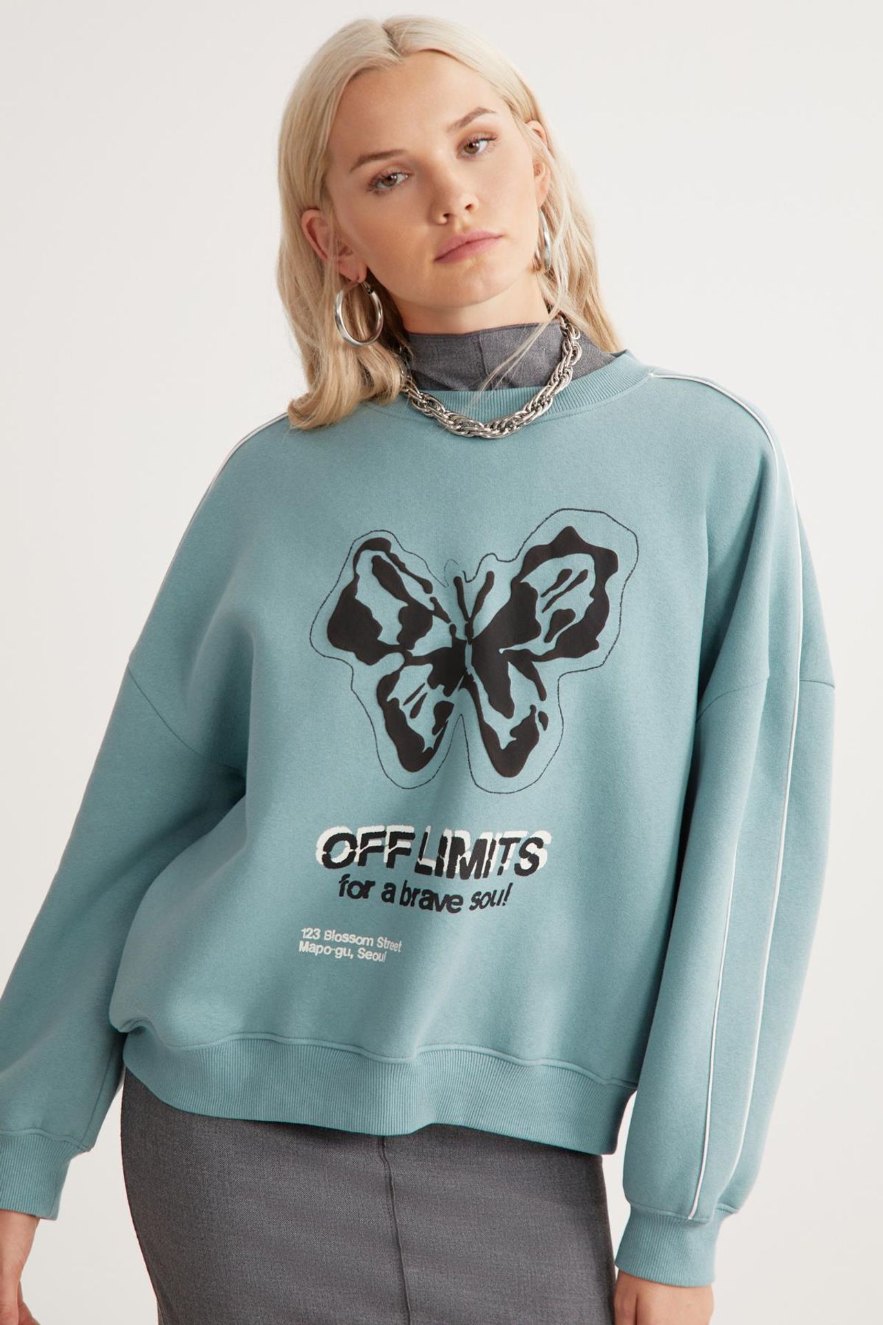 GRIMELANGE Baskılı Sırt Bisiklet Yaka Sweatshirt 4