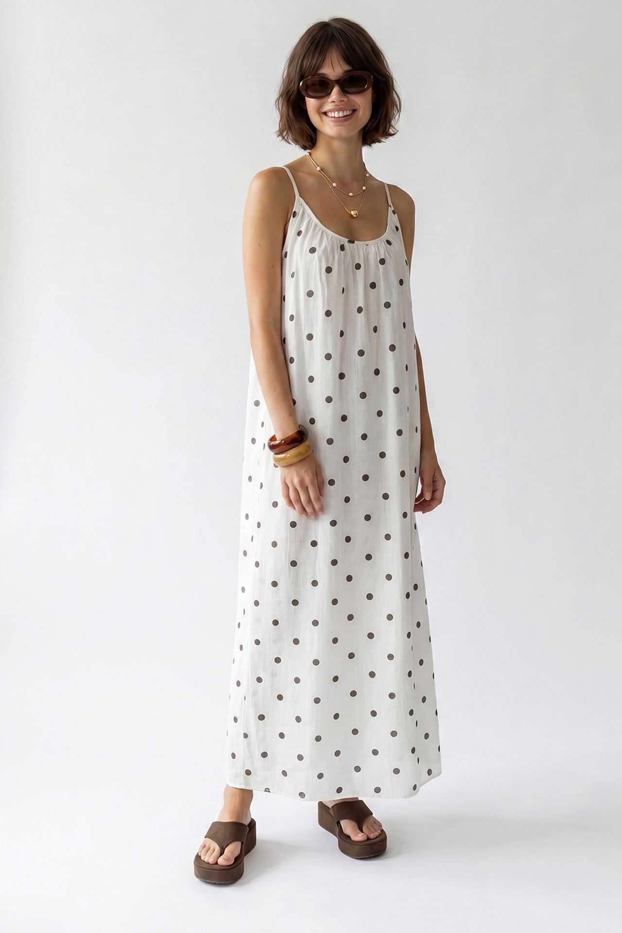 MIXRAY Polka Dot A-Line Maxi Dress 2