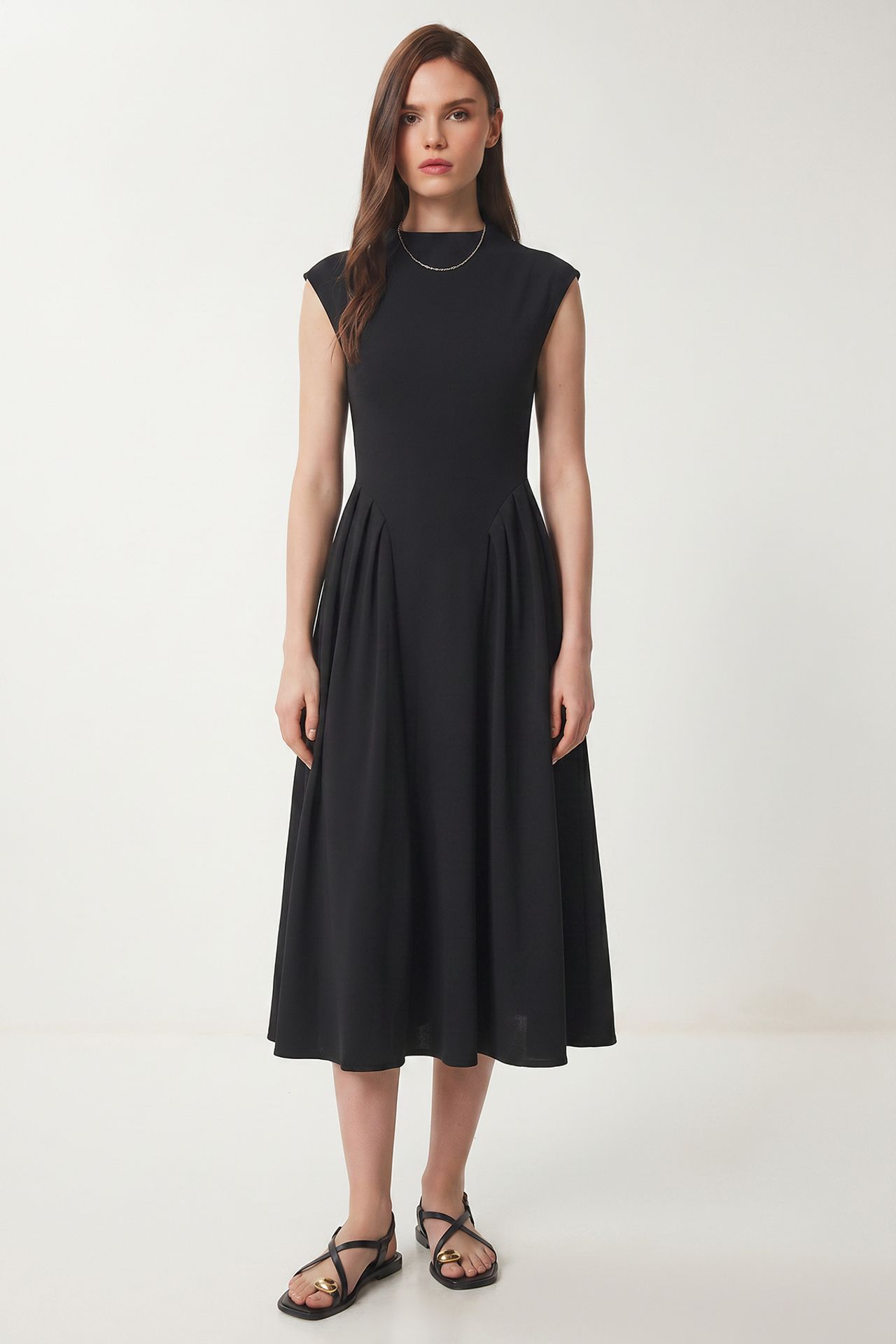 ISTANBUL Sleeveless A-line Midi Turtleneck Dress 1