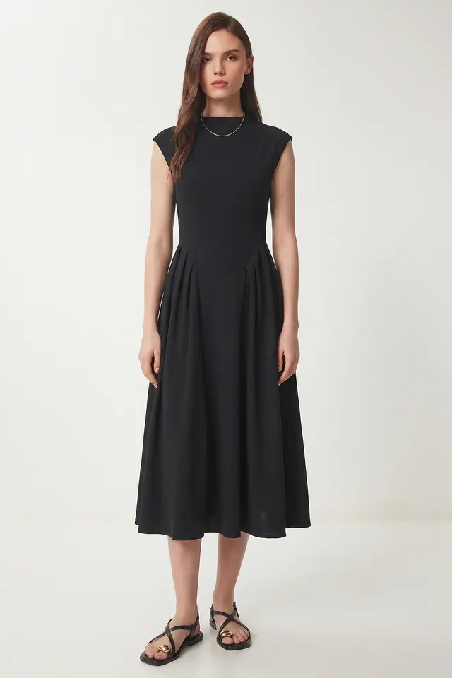 ISTANBUL Sleeveless A-line Midi Turtleneck Dress