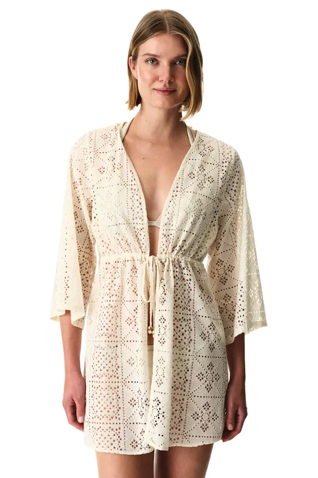 PENTI Jasmine Ethnic Pattern Lace Long Sleeve Kimono