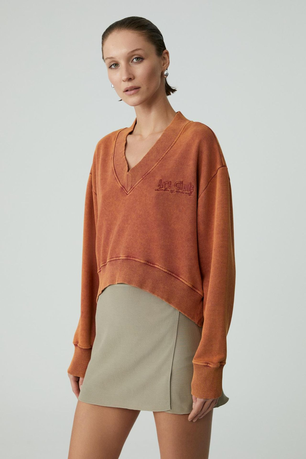 GRIMELANGE Bol Kesim V Yaka Kısa Sweatshirt 3